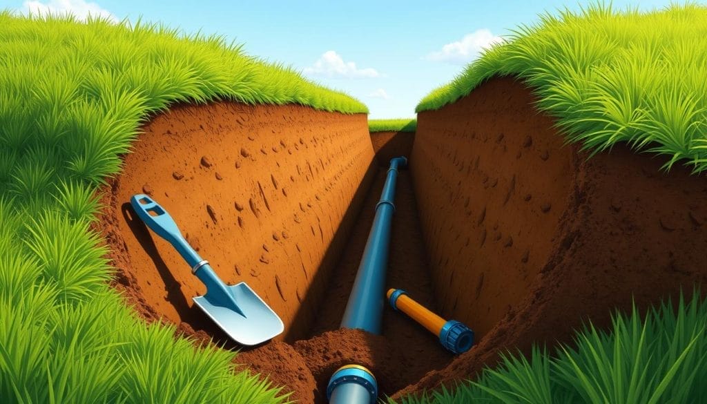 trenching for water line depth